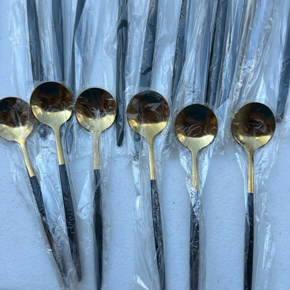 12 place setting Elegant Gold and Black Cutlery Set